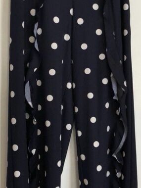 XOXO Black & White Polka Dot Wide-Leg Jumpsuit with Ruffle Trim